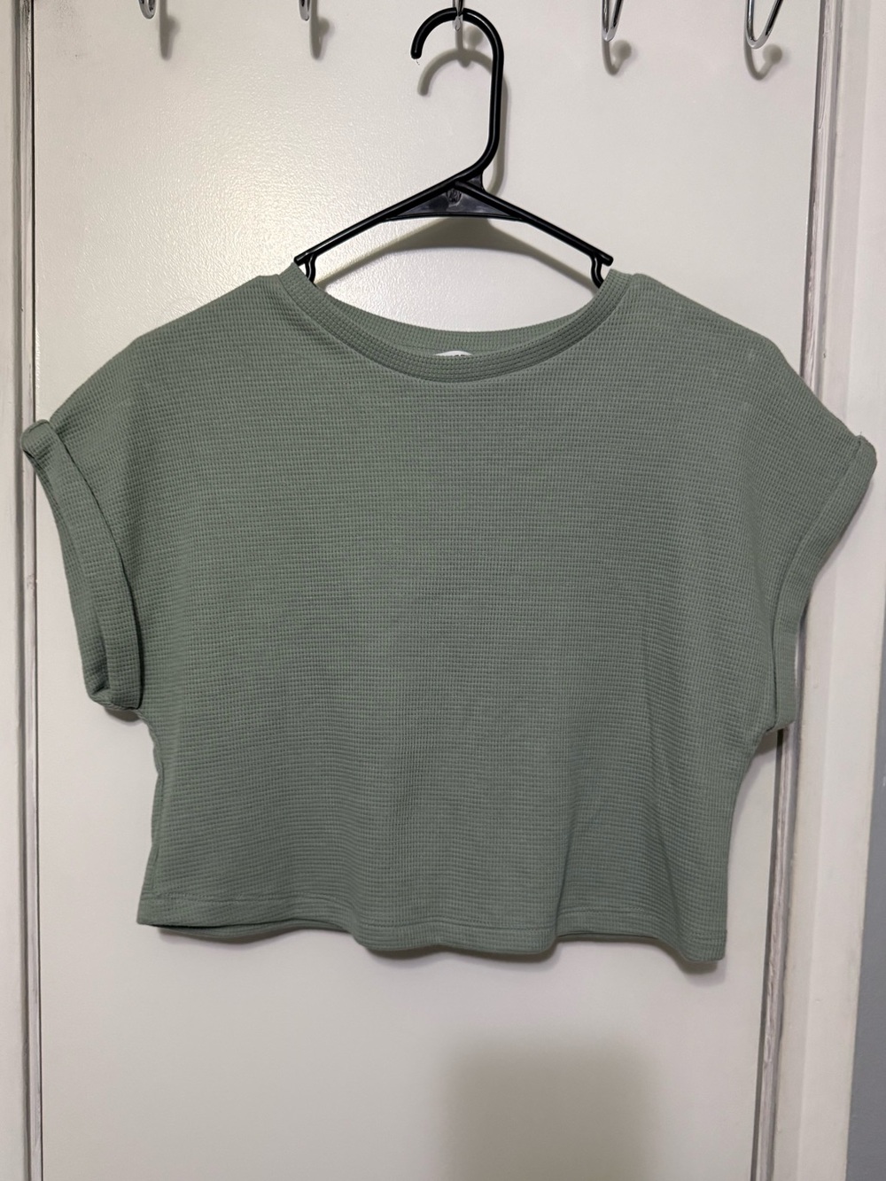 Double Zero Sage Green Cropped Waffle Tee